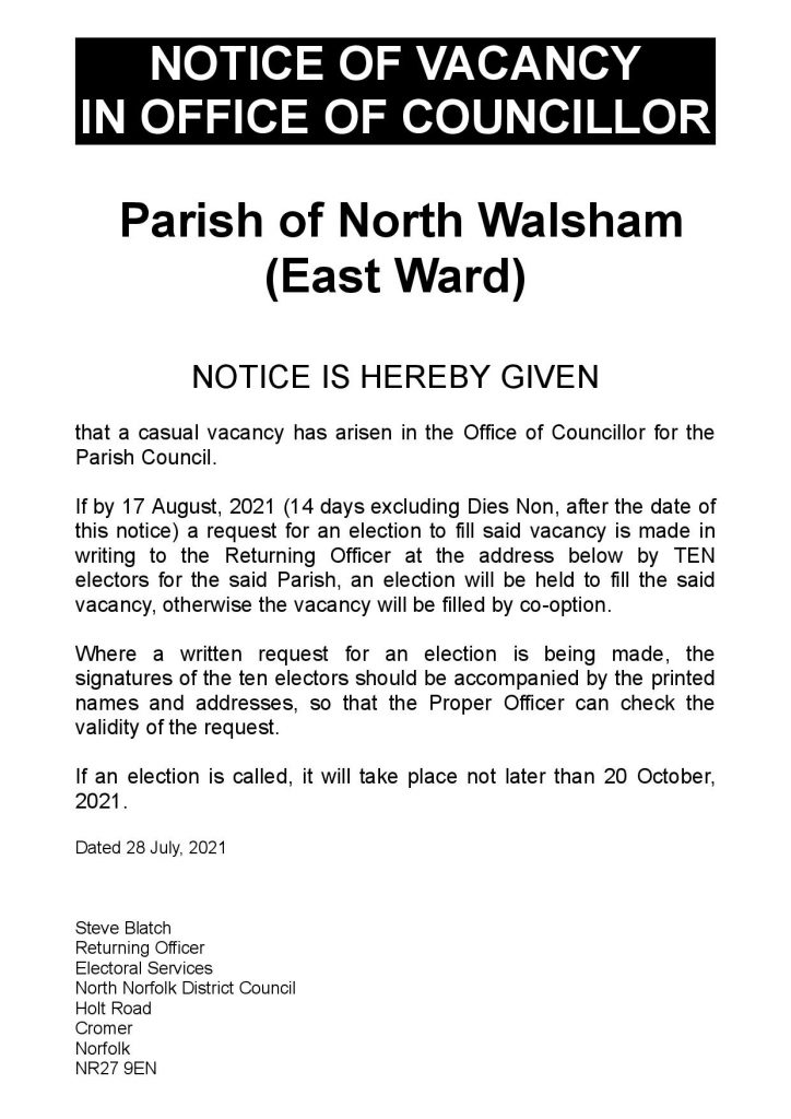 Notice of Vacancy in North Walsham East Ward